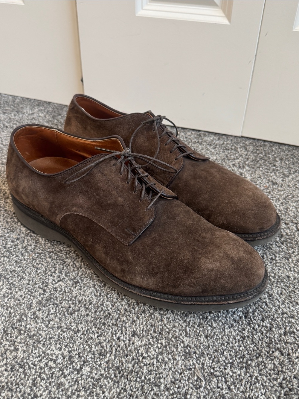 Alden 53392 Men’s Brown Suede Plain Toe Blucher Derby Shoes Size 13 AA/B USA